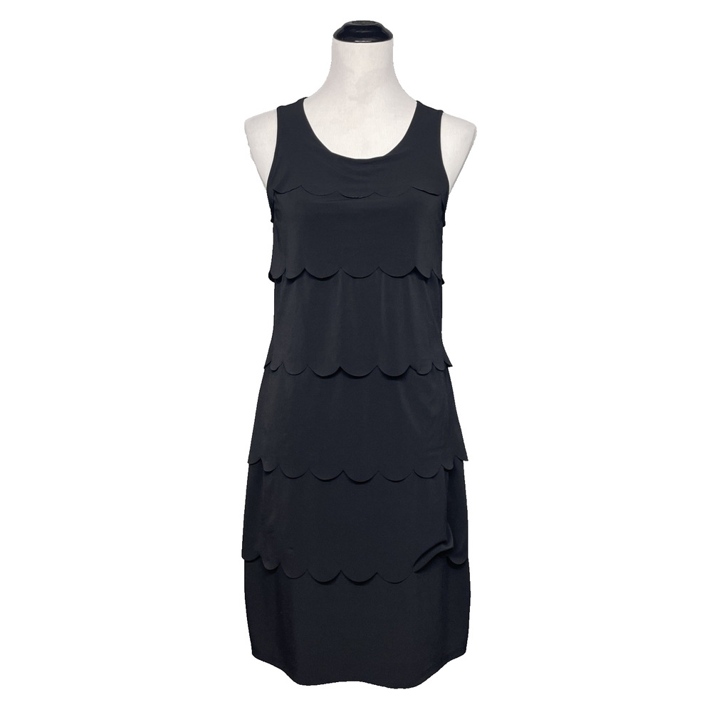 White House Black Market Black Scalloped Tiered Layered Dress Small Sleeveless